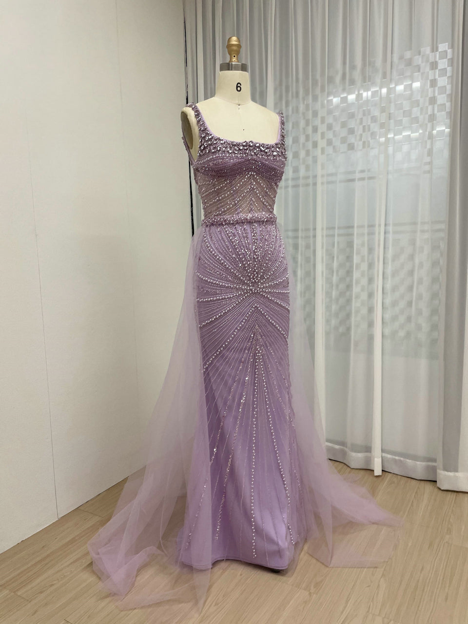 Sparkle Sleeveless Sheer Beaded Mermaid Wedding Party Dress MB40238