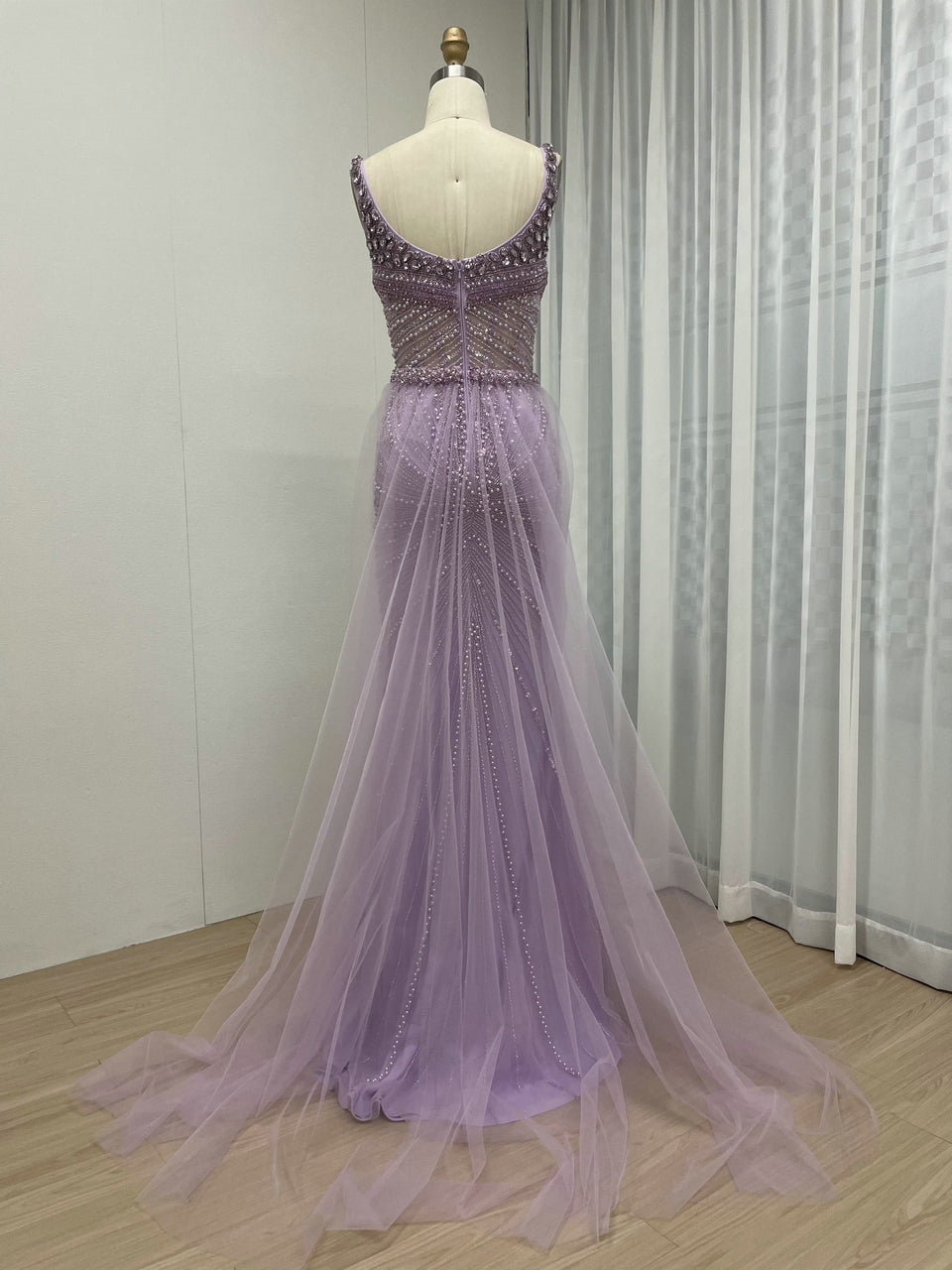 Sparkle Sleeveless Sheer Beaded Mermaid Wedding Party Dress MB40238