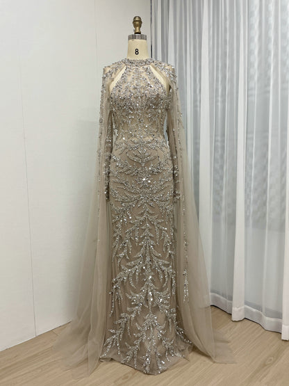 Glamorous Handmade Beading Long Sleeve Wedding Guest Evening Party Dress MB40246