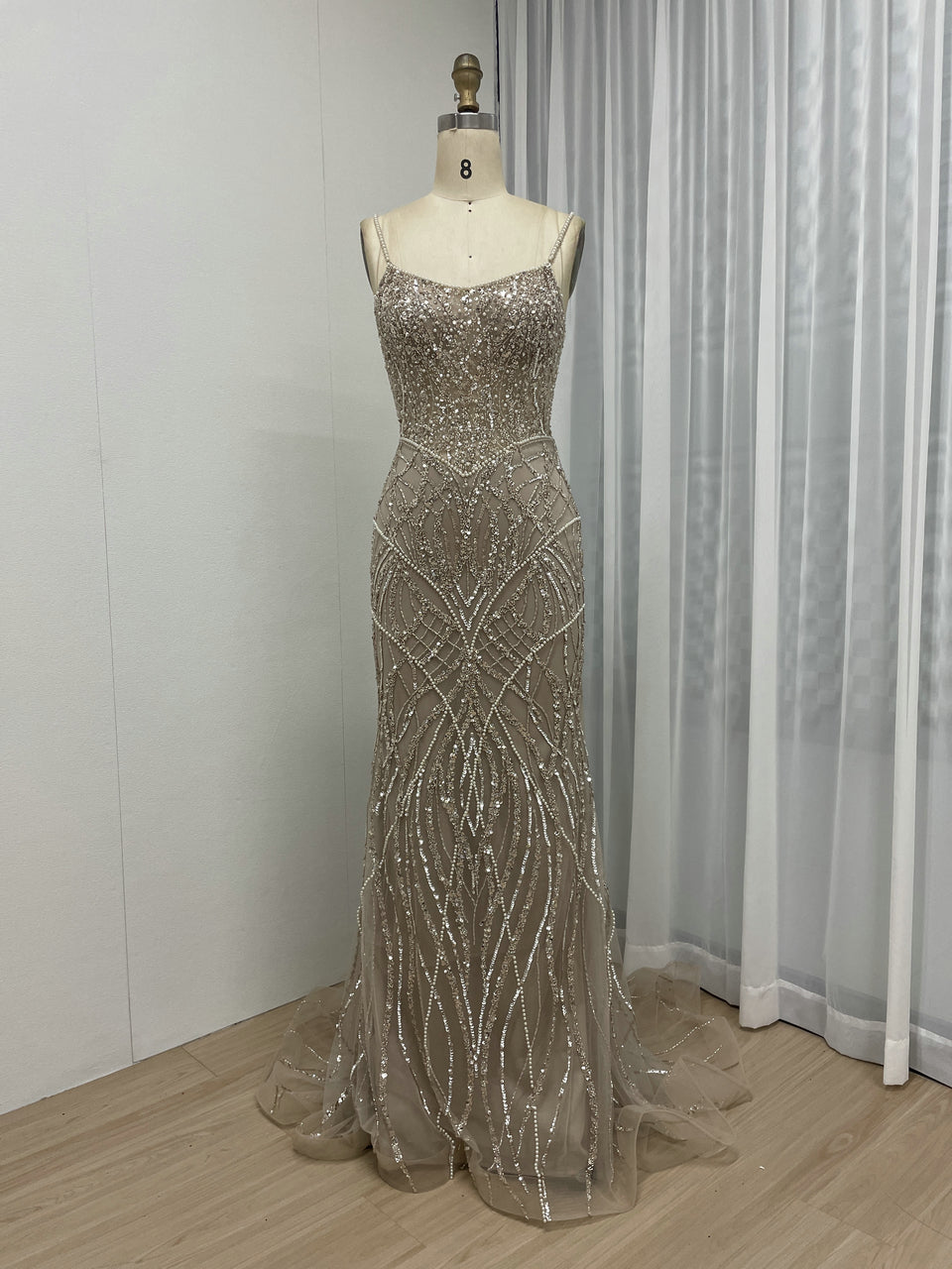 Spaghetti Strap Handmade Beading Body Slim Evening Prom Dress MB40248