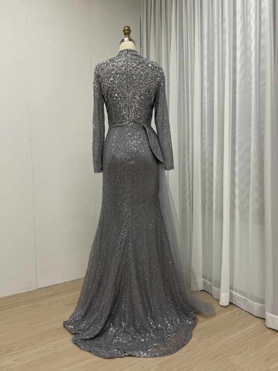 High Neck Long Sleeve Covered Beading Wedding Guest Mother Dress MB40266