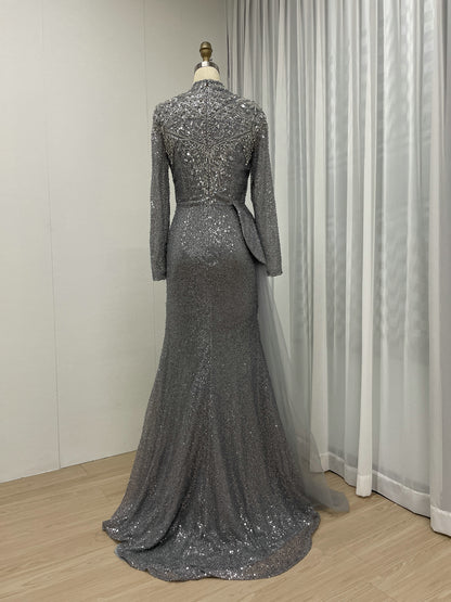 High Neck Long Sleeve Covered Beading Wedding Guest Mother Dress MB40266