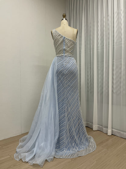 One Shoulder Beading Lace High Split Prom Dress MB40267