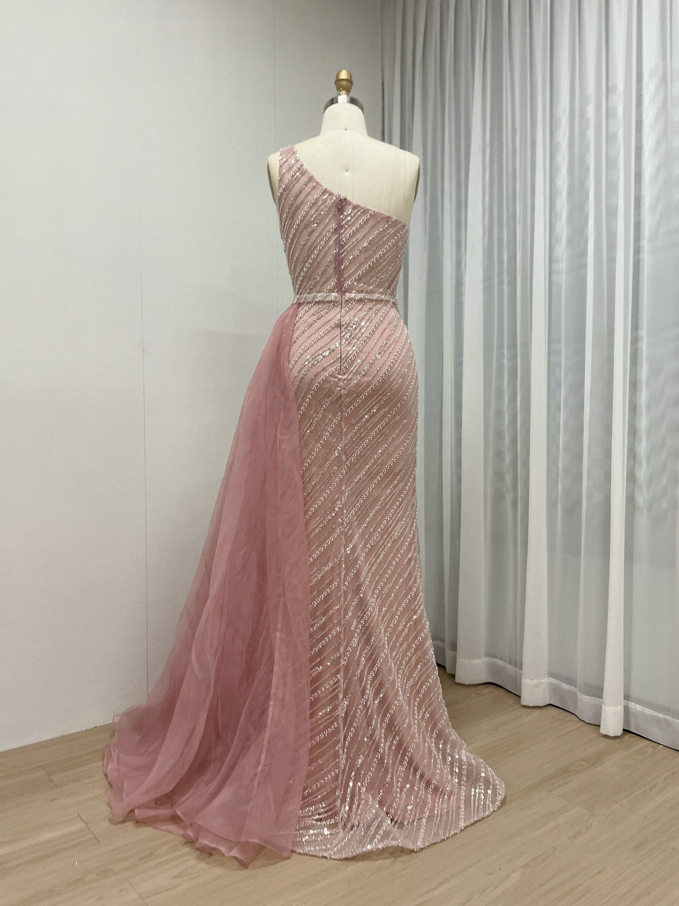 One Shoulder Beading Lace High Split Prom Dress MB40267