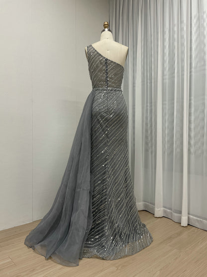 One Shoulder Beading Lace High Split Prom Dress MB40267