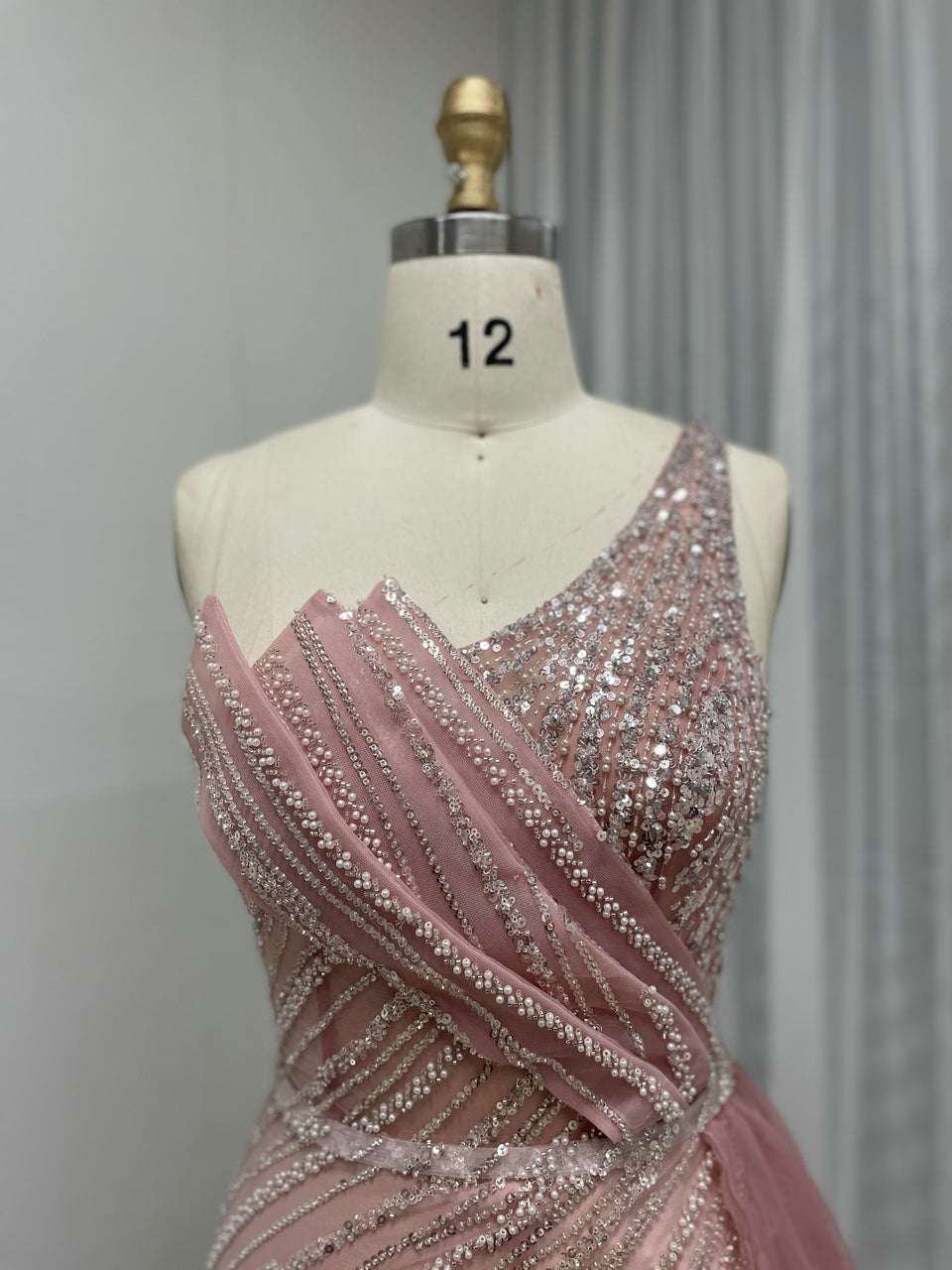 One Shoulder Beading Lace High Split Prom Dress MB40267