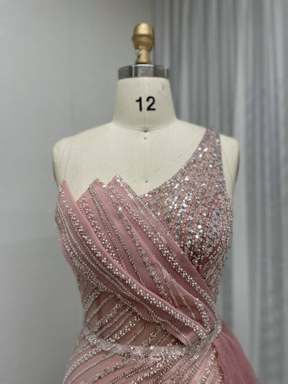 One Shoulder Beading Lace High Split Prom Dress MB40267