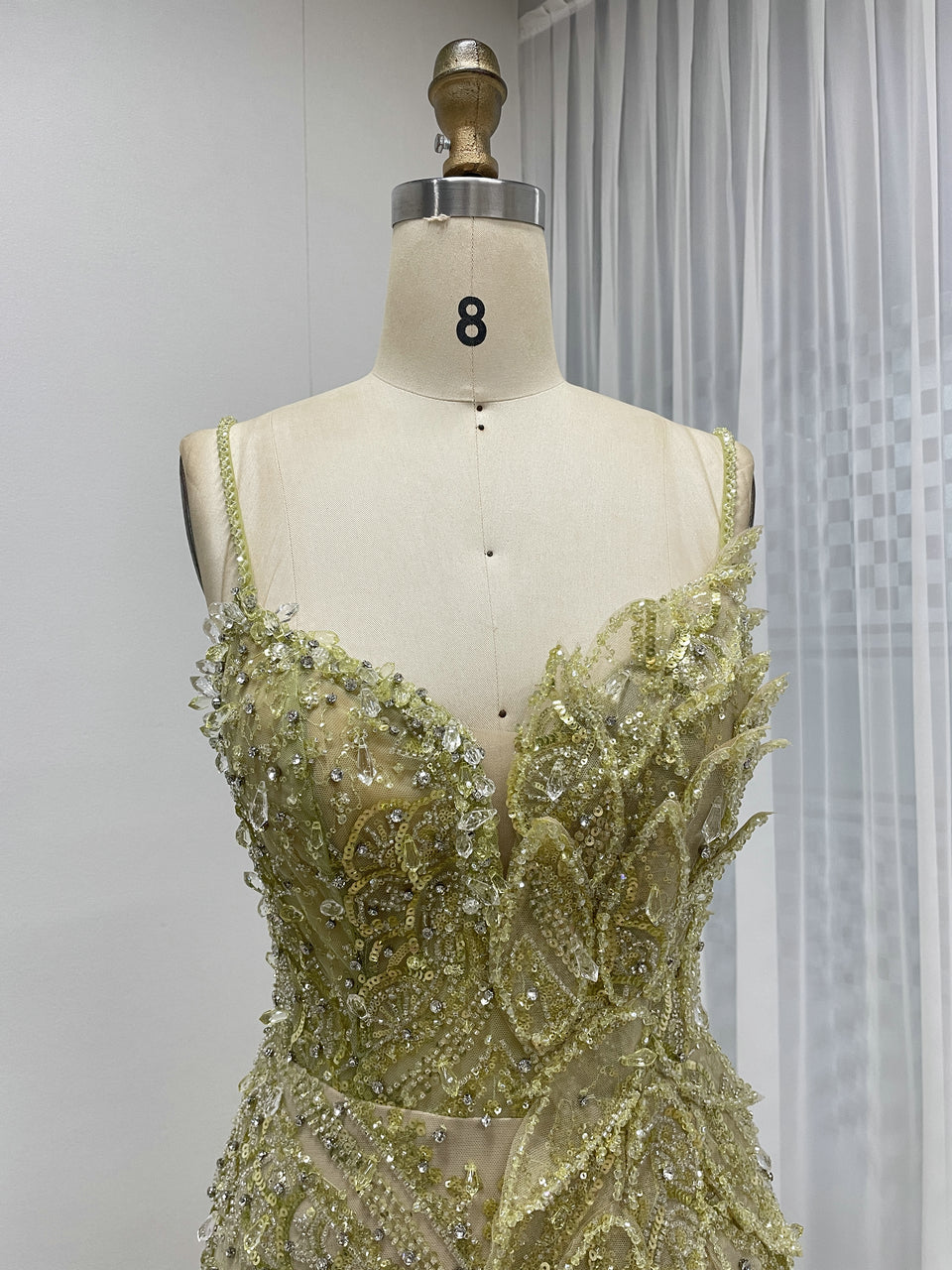 Luxurious Sexy High Slit Spaghetti Strap Beading Prom Evening Gown MB40280