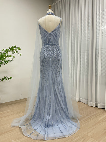 Champagne Luxury Beaded Spaghetti Strap Evening Dresses Deep V Neck Sexy Mermaid Formal Wedding Party Gowns for Ladies MB40290