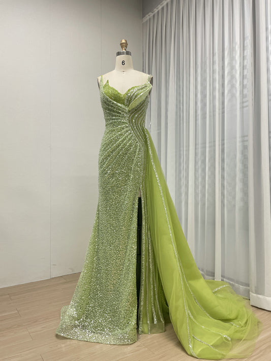 Green Bridesmaid Dresses Crystal Beading With Hjgh Slit Evening Gowns for Women Dress Long MB40307