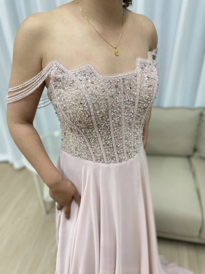 pink Evening Dress Sequins Beading Design Fashionable Off Shoulder Dress Sexy Evening Dress 2025 MB40310