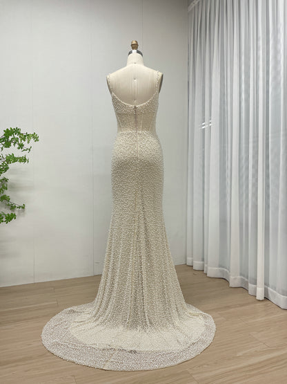 Gorgeous Spahetti Strap Mermaid Evening Pearl Dress | Removable Halter Neck Cape Wedding Party Dress MB40312