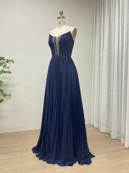 Sexy V Neck beading Blue Muslim Long Sleeve Dress With Detachable Cap Sleeve MB40313