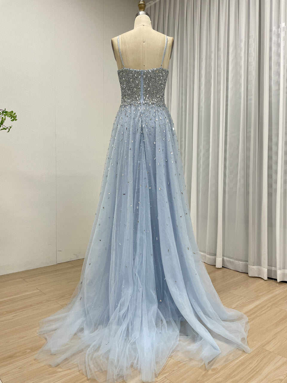 Pink Beaed Halter Prom Dress - A-Line Tulle Formal Gown with Keyhole Bodice MB40317-2