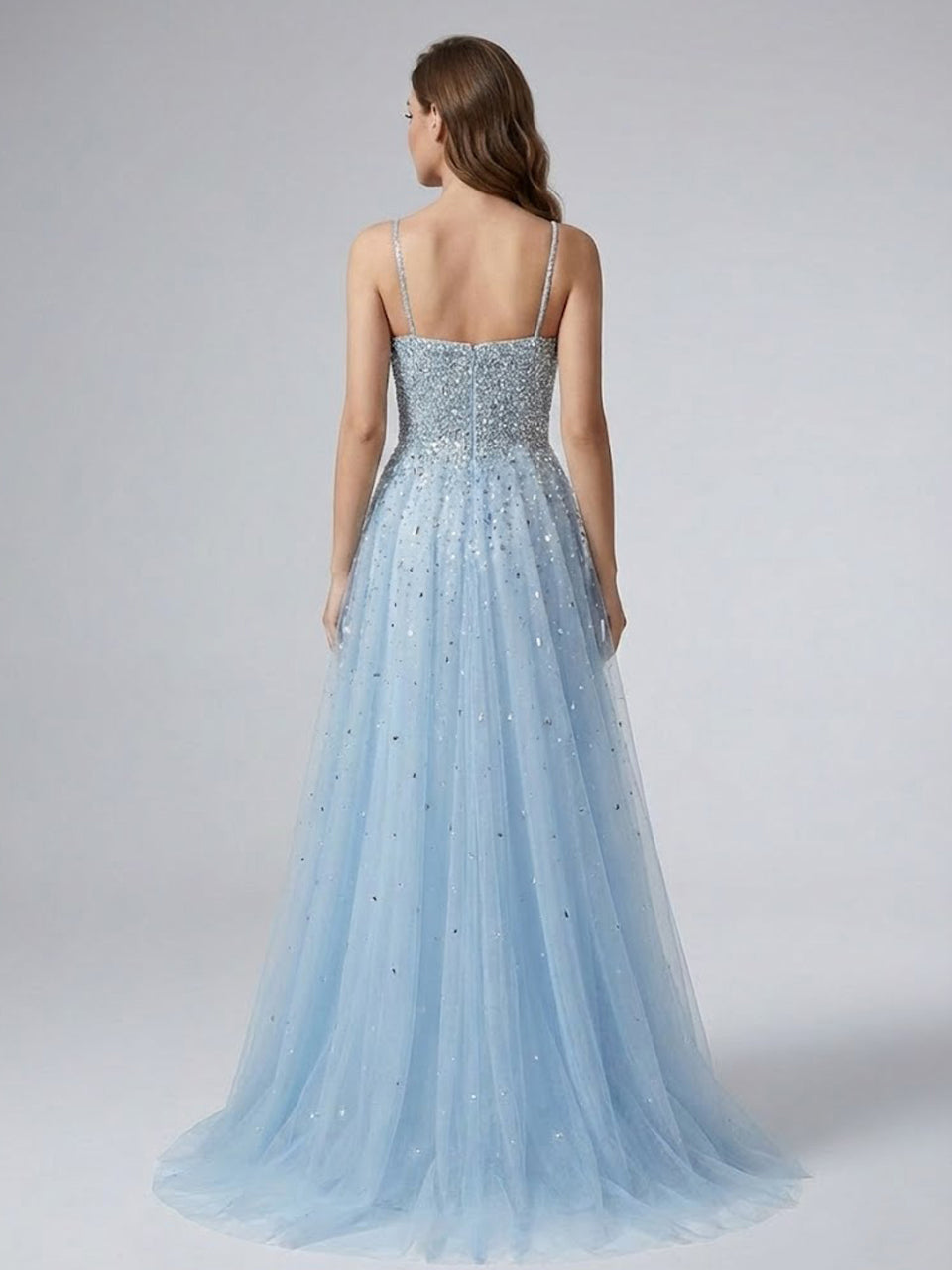 Pink Beaed Halter Prom Dress - A-Line Tulle Formal Gown with Keyhole Bodice MB40317-2