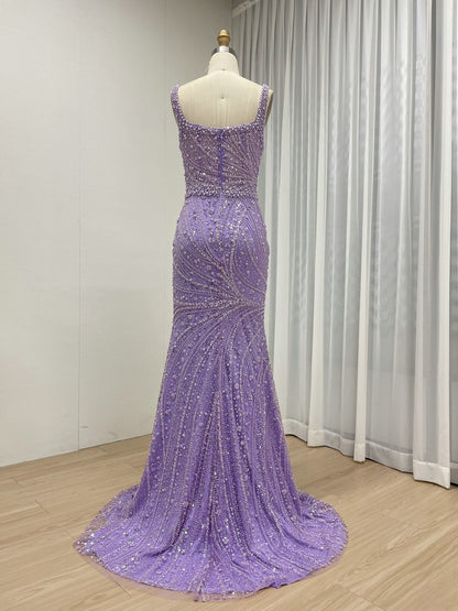 Hot Selling Spaghetti Strap Beading Lace Mermaid Fitted Wedding Party Evening Dress MB40328