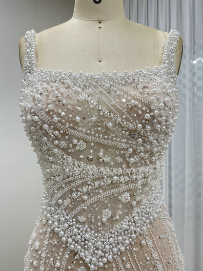 Hot Selling Spaghetti Strap Beading Lace Mermaid Fitted Wedding Party Evening Dress MB40328