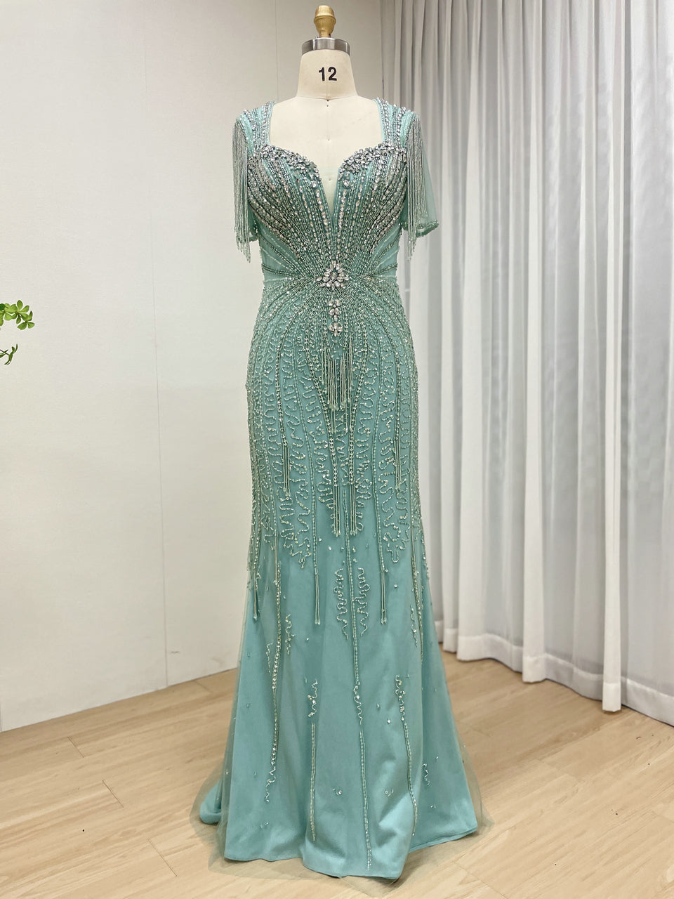 Luxurious Pink Prom Dress with Intricate Crystal Embellishment and Fringe MB40343-2