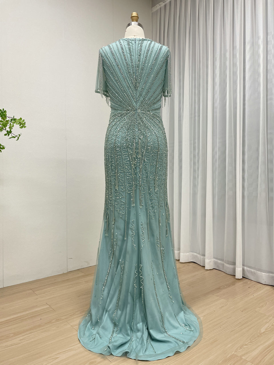 Luxurious Pink Prom Dress with Intricate Crystal Embellishment and Fringe MB40343-2