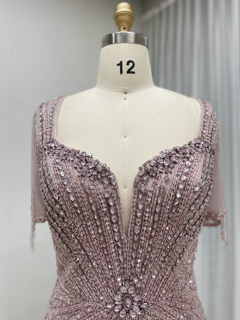 Luxurious Pink Prom Dress with Intricate Crystal Embellishment and Fringe MB40343-2