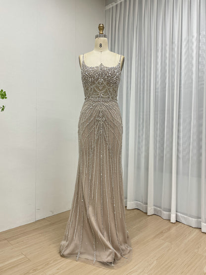 Luxury Strapless Handmade Beading Birthday Party Nude Evening Dress With Removable Overskirt MB40344