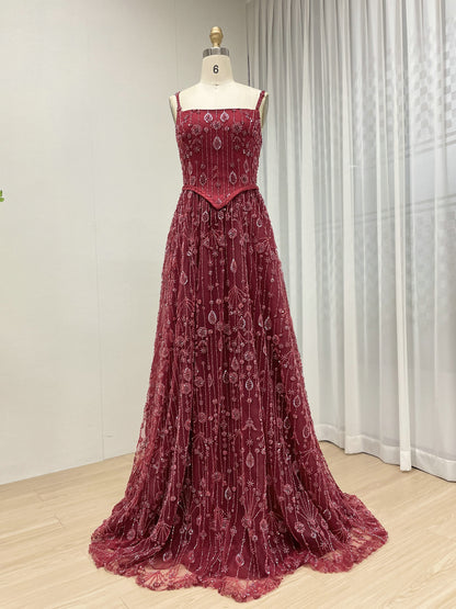 Luxury a Line Spaghetti Strap Evening Gown With Beautiful Exquisite Beaded Suitable for Prom MB40345