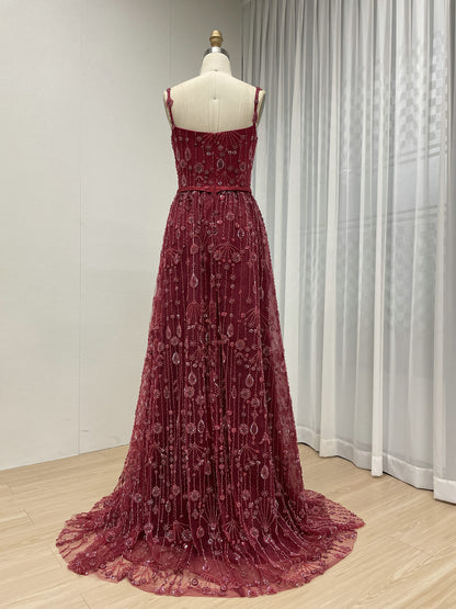 Luxury a Line Spaghetti Strap Evening Gown With Beautiful Exquisite Beaded Suitable for Prom MB40345