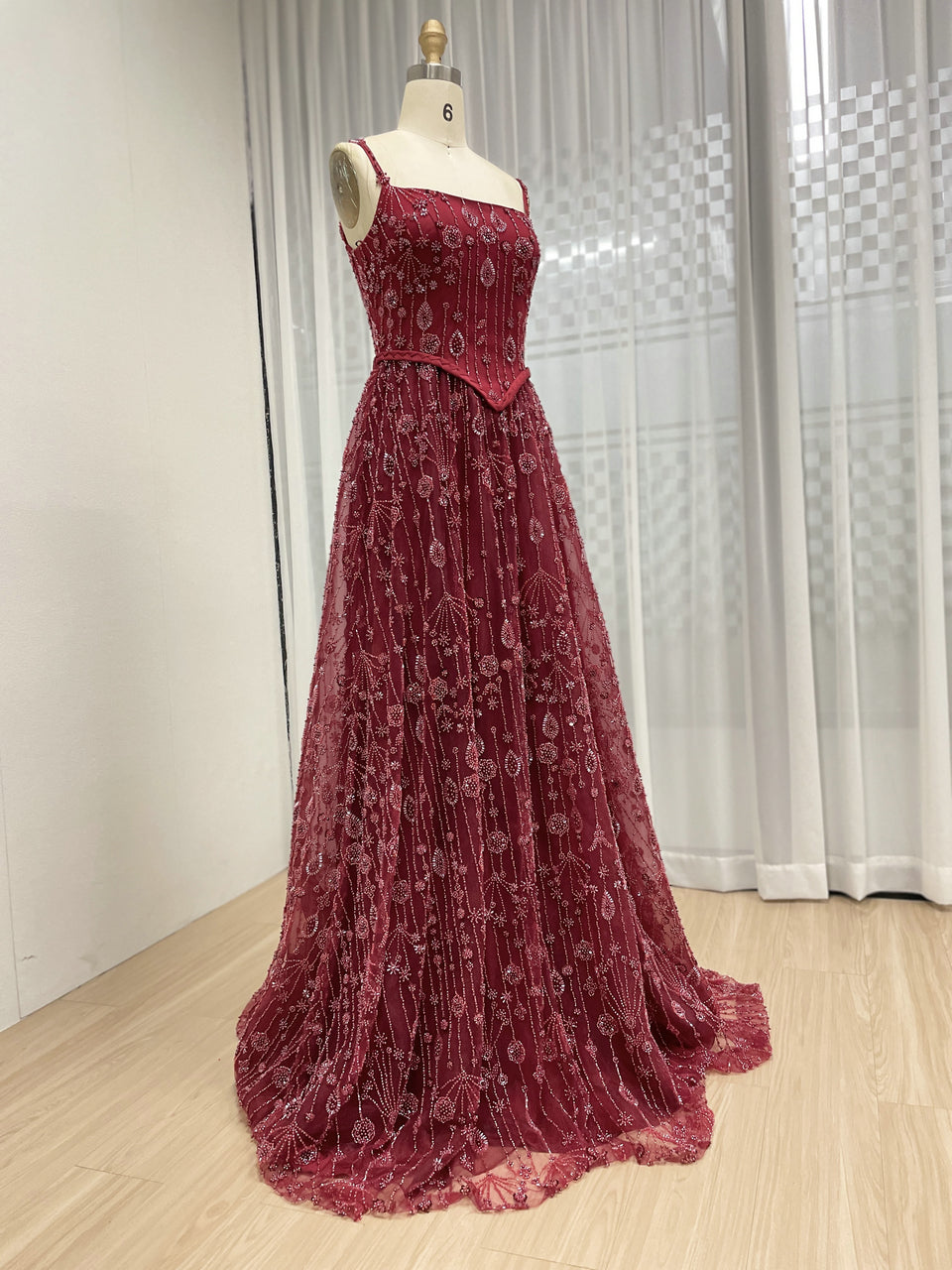 Luxury a Line Spaghetti Strap Evening Gown With Beautiful Exquisite Beaded Suitable for Prom MB40345