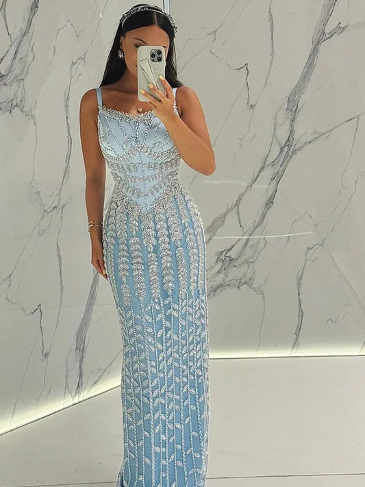 Luxury Graceful Spaghetti Strap High Slit Evening Gown Suitable for Prom MB40346
