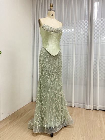 Elegant Champagne Mermaid Wedding Dress Full Beaded Formal Evening Gown MB40362-2