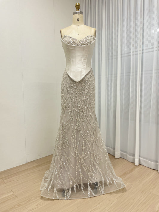 Elegant Champagne Mermaid Wedding Dress Full Beaded Formal Evening Gown MB40362-2