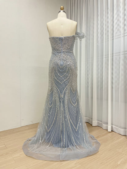 Exclusive Off Shoulder 3D Leaf Handmade Beading Designer Wedding Party Evening Dress MB40363