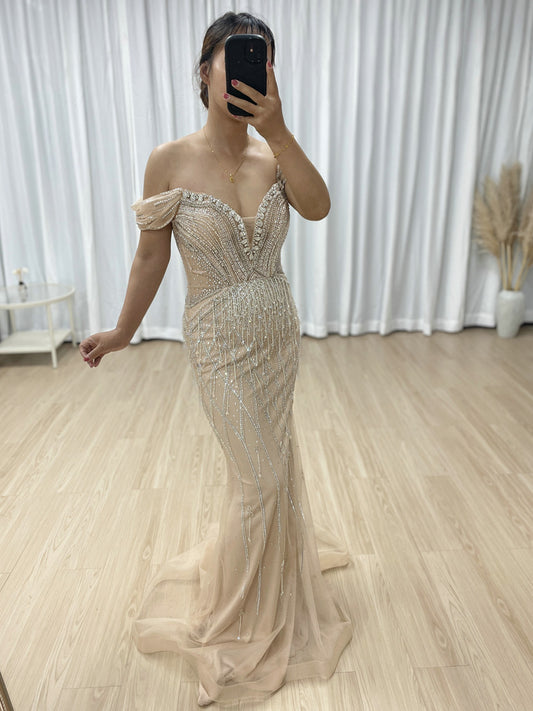 Gorgeous Handmade Beaded Tassels V Neck Mermaid Banquet Evening Dress MB40364