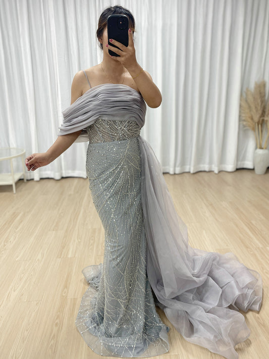 Sexy Spaghetti Strap Mermaid Evening Gown Suitable For Banquet With Side Train MB40373