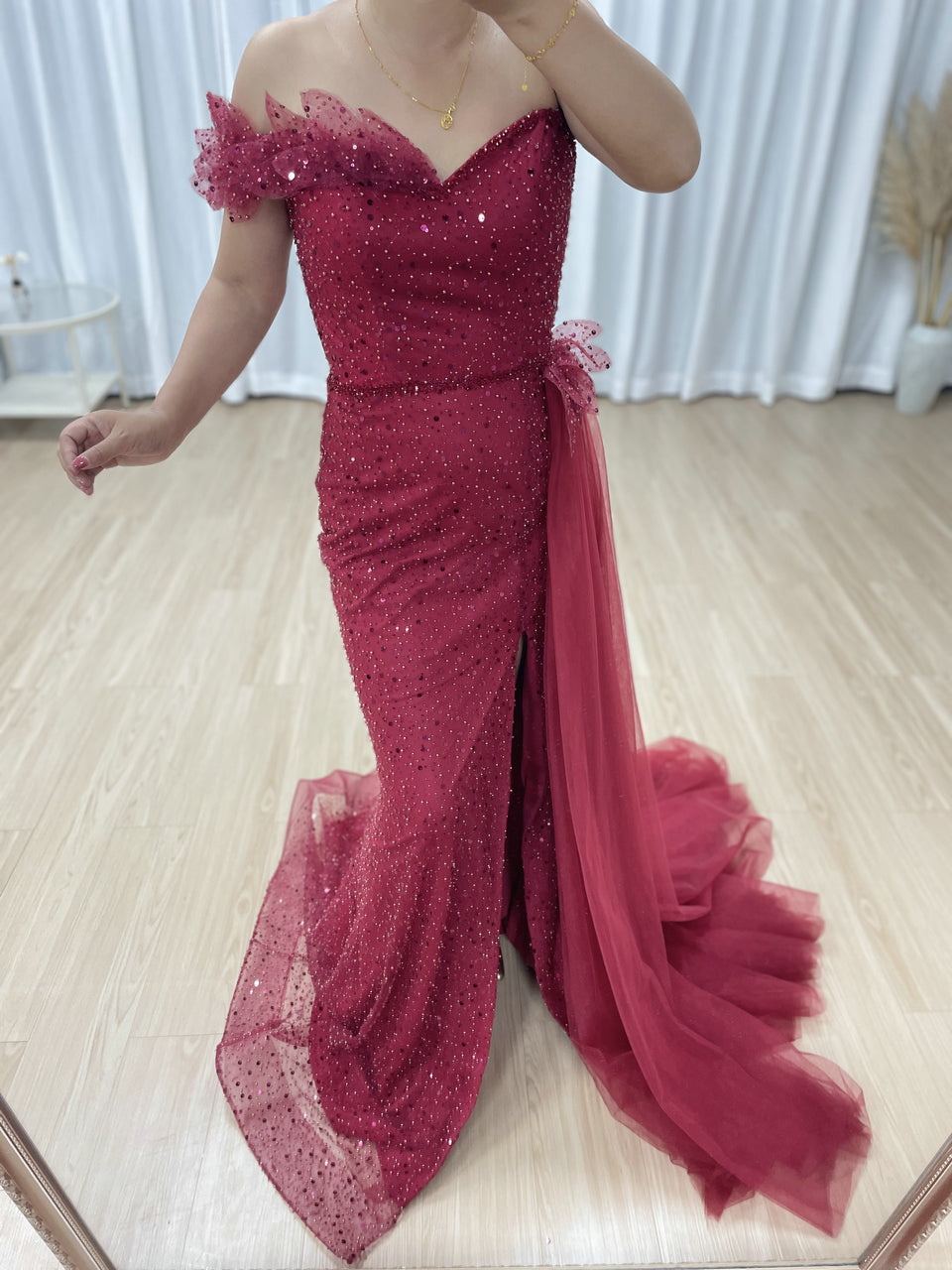 Sexy One Shoulder High Slit Mermaid Evening Dress With Sparkling Beading And Side Skirt MB40375