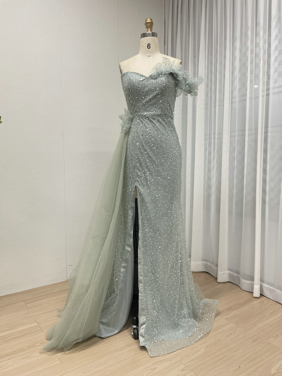 Sexy One Shoulder High Slit Mermaid Evening Dress With Sparkling Beading And Side Skirt MB40375