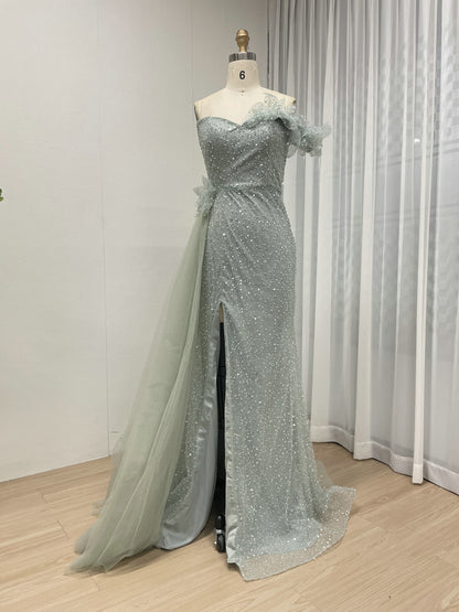 Sexy One Shoulder High Slit Mermaid Evening Dress With Sparkling Beading And Side Skirt MB40375