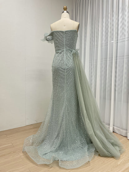 Sexy One Shoulder High Slit Mermaid Evening Dress With Sparkling Beading And Side Skirt MB40375