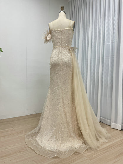 Sexy One Shoulder High Slit Mermaid Evening Dress With Sparkling Beading And Side Skirt MB40375