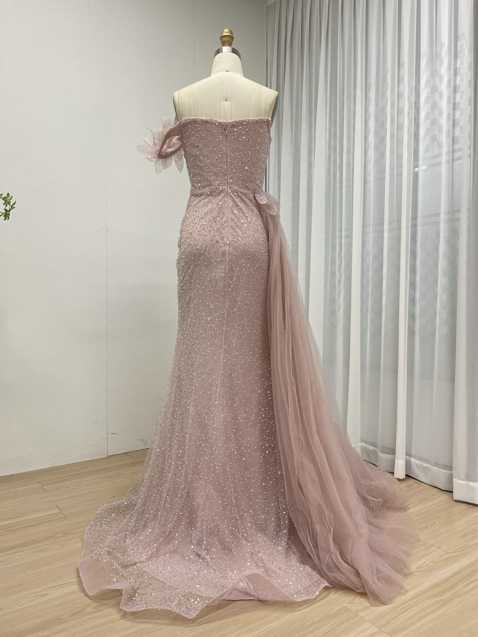 Sexy One Shoulder High Slit Mermaid Evening Dress With Sparkling Beading And Side Skirt MB40375