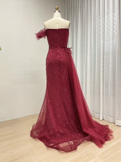 Sexy One Shoulder High Slit Mermaid Evening Dress With Sparkling Beading And Side Skirt MB40375