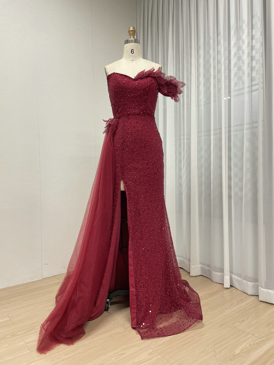 Sexy One Shoulder High Slit Mermaid Evening Dress With Sparkling Beading And Side Skirt MB40375