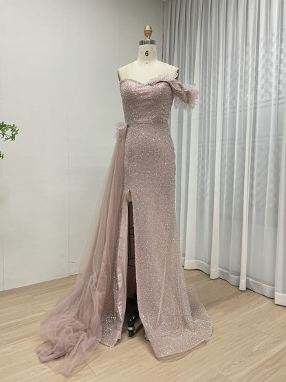 Sexy One Shoulder High Slit Mermaid Evening Dress With Sparkling Beading And Side Skirt MB40375