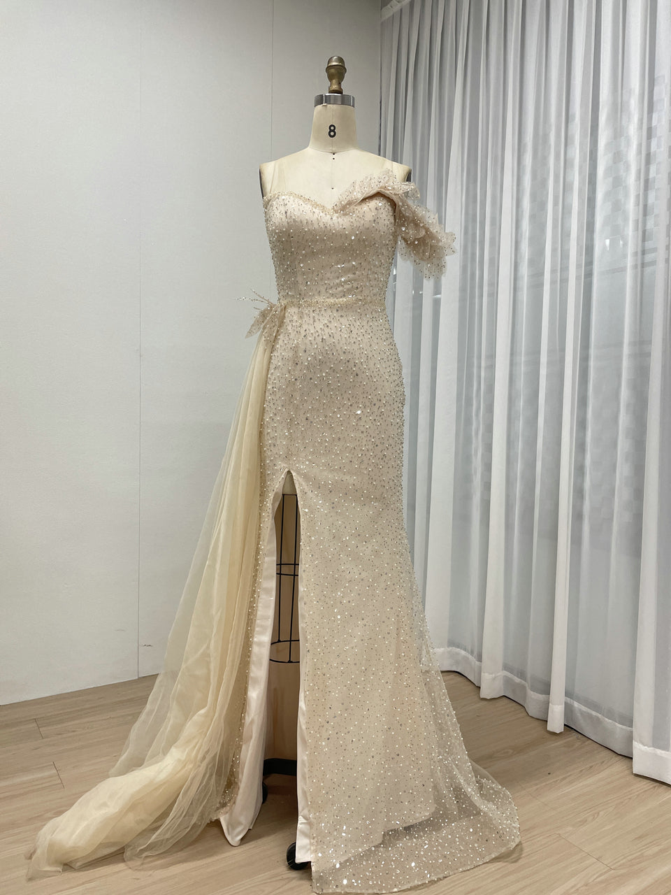 Sexy One Shoulder High Slit Mermaid Evening Dress With Sparkling Beading And Side Skirt MB40375