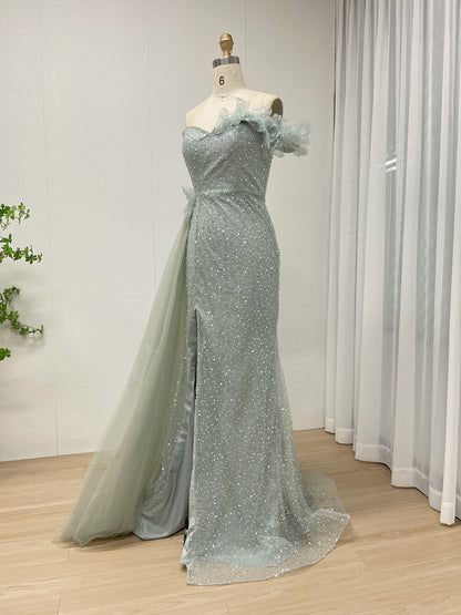 Sexy One Shoulder High Slit Mermaid Evening Dress With Sparkling Beading And Side Skirt MB40375