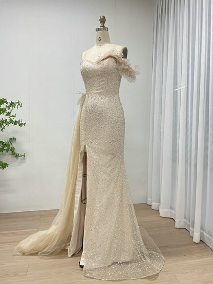 Sexy One Shoulder High Slit Mermaid Evening Dress With Sparkling Beading And Side Skirt MB40375