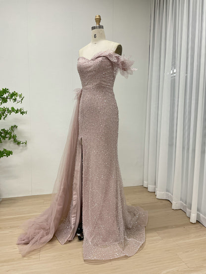 Sexy One Shoulder High Slit Mermaid Evening Dress With Sparkling Beading And Side Skirt MB40375
