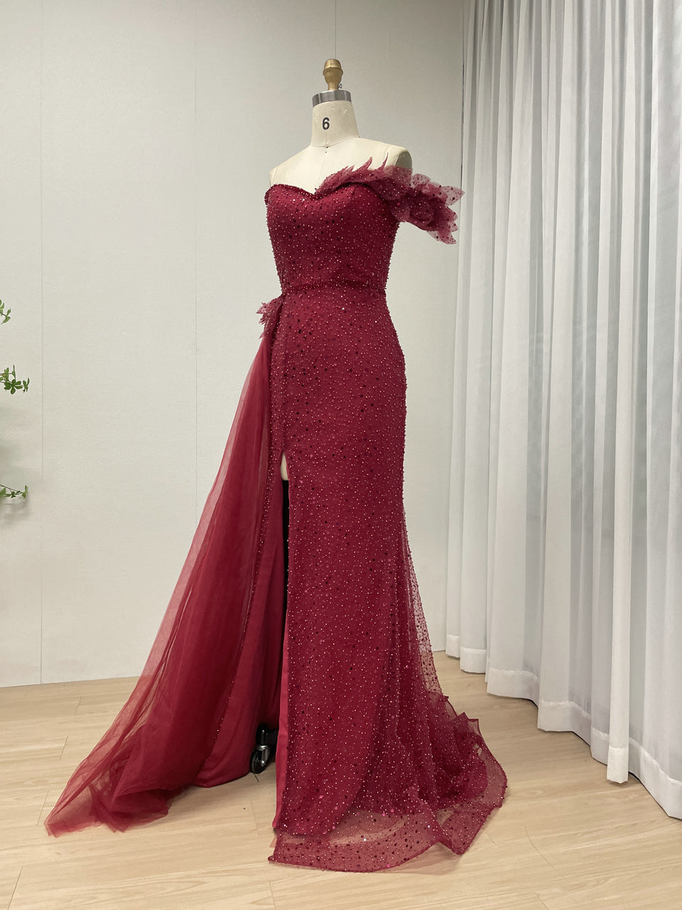 Sexy One Shoulder High Slit Mermaid Evening Dress With Sparkling Beading And Side Skirt MB40375