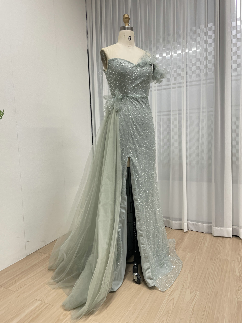 Sexy One Shoulder High Slit Mermaid Evening Dress With Sparkling Beading And Side Skirt MB40375