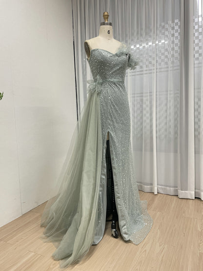 Sexy One Shoulder High Slit Mermaid Evening Dress With Sparkling Beading And Side Skirt MB40375